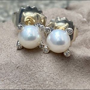 David Yurman Sterling Silver 6mm Pearl Earrings